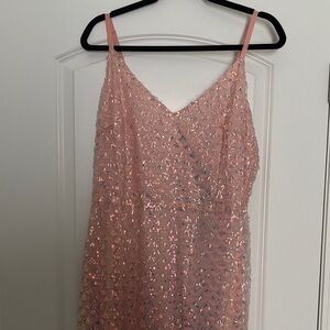 Pink Sequin Spaghetti Strap Dress